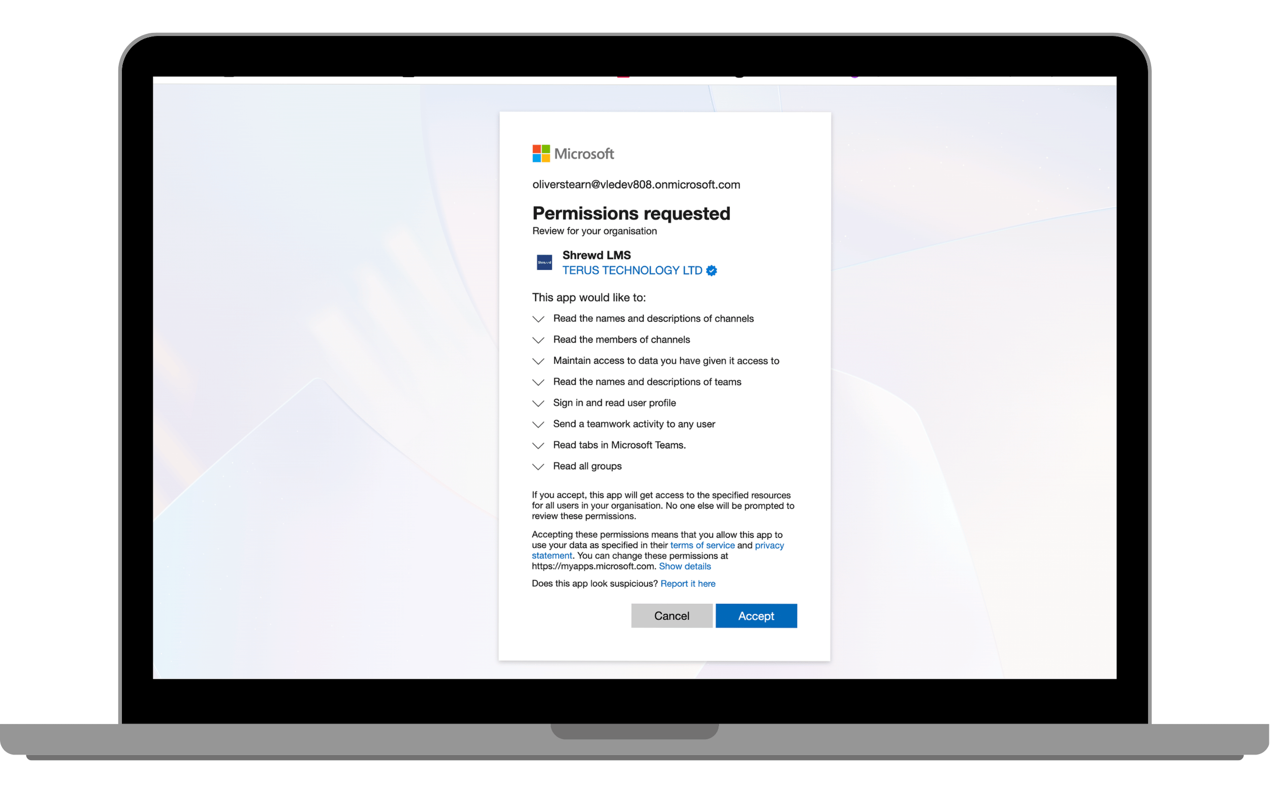Complete the Microsoft permission approval (admin required).