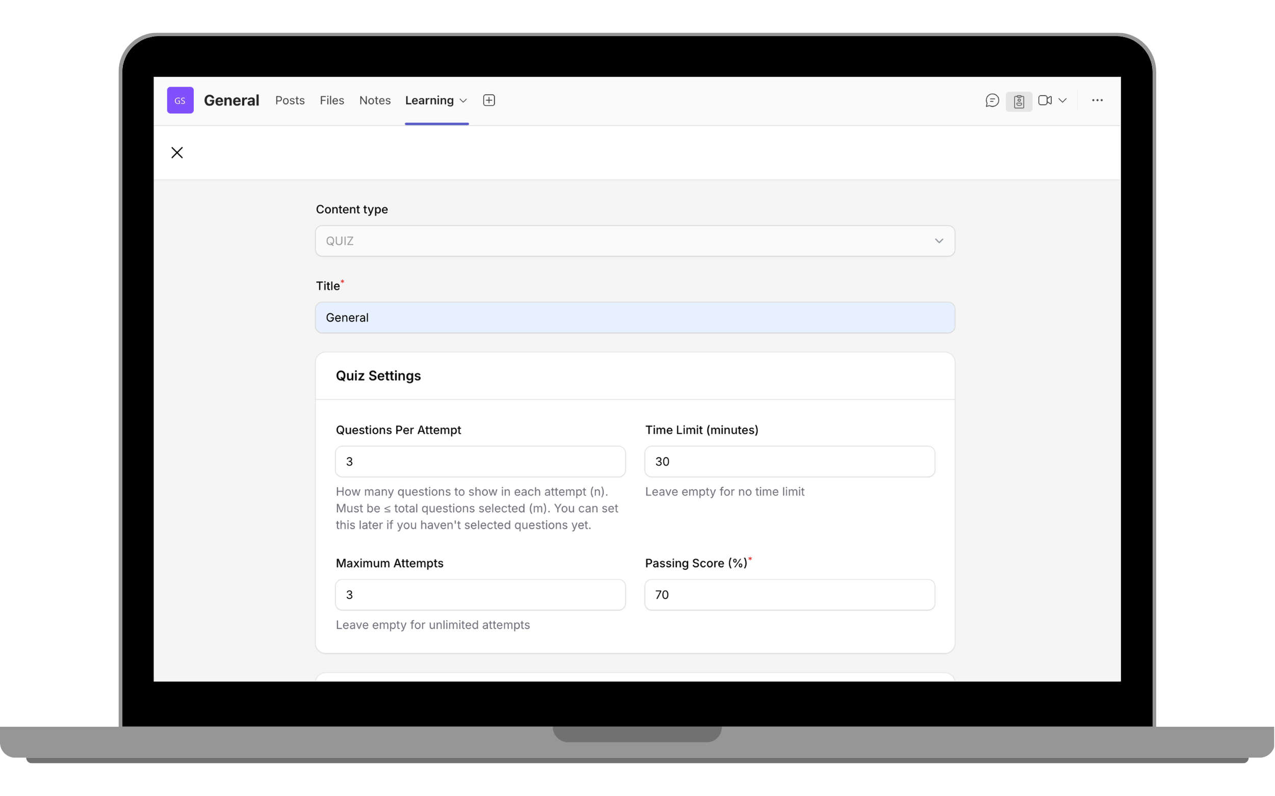 Set title and settings