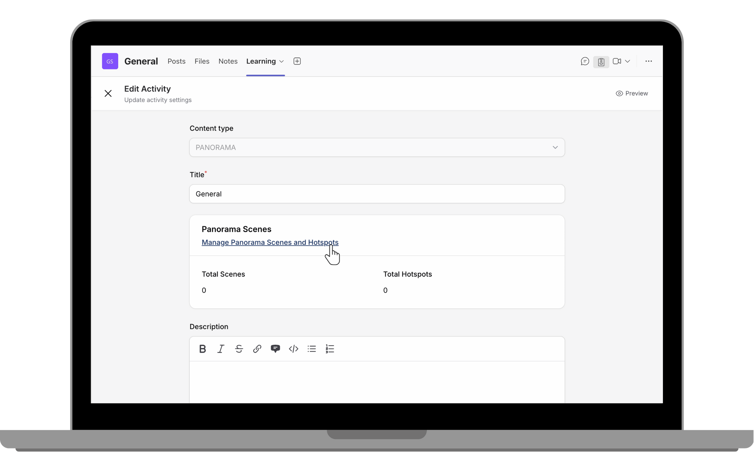 Manage scenes and hotspots
