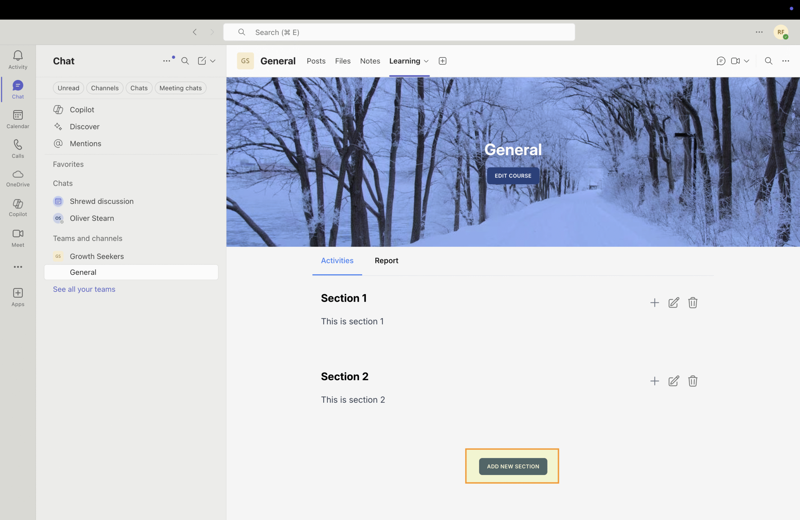 Click **Add New Section** to create a new content section in your course.