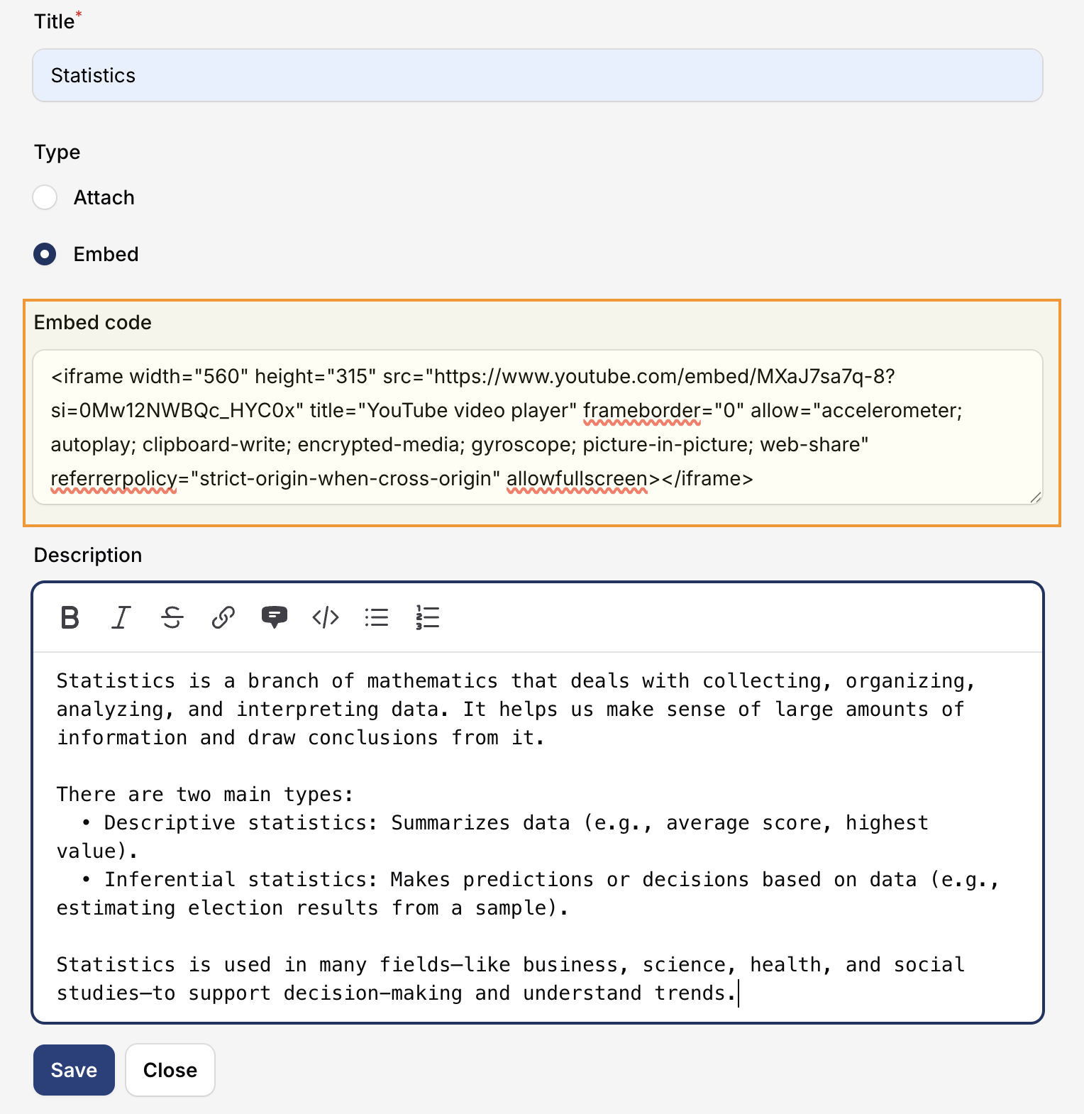Upload or embed video