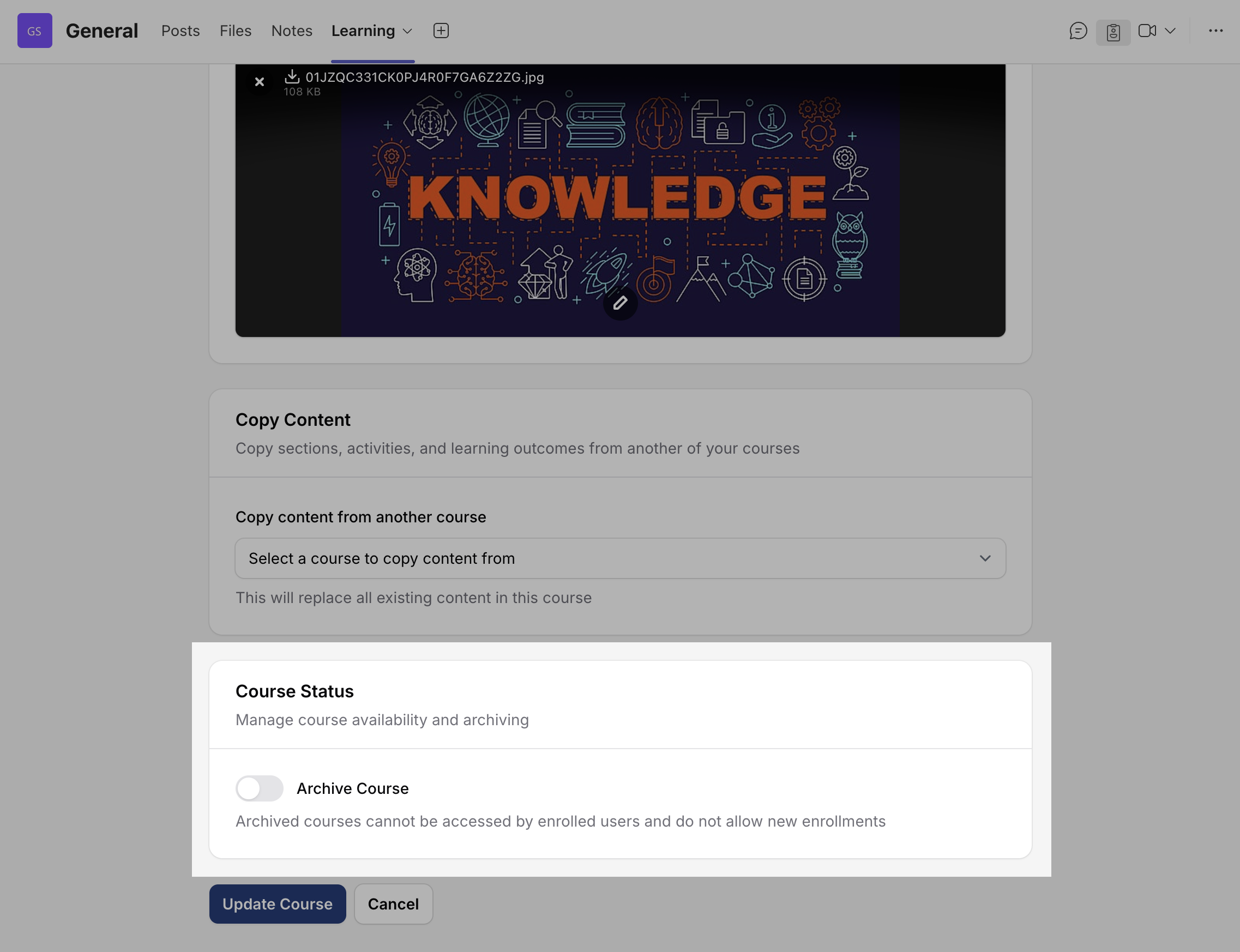 In Course Settings, go to **Course Status**