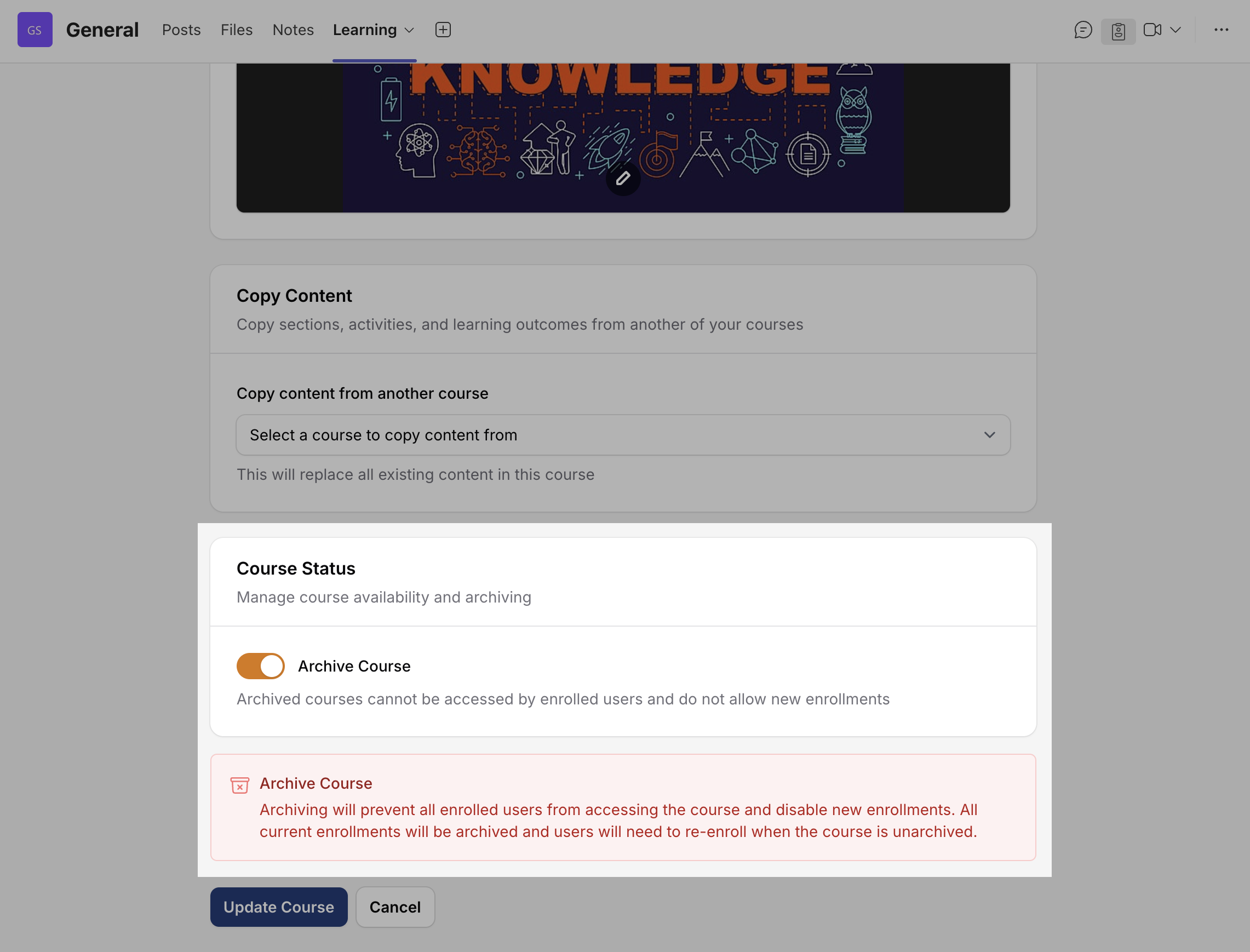 Enable the **Archive Course** toggle