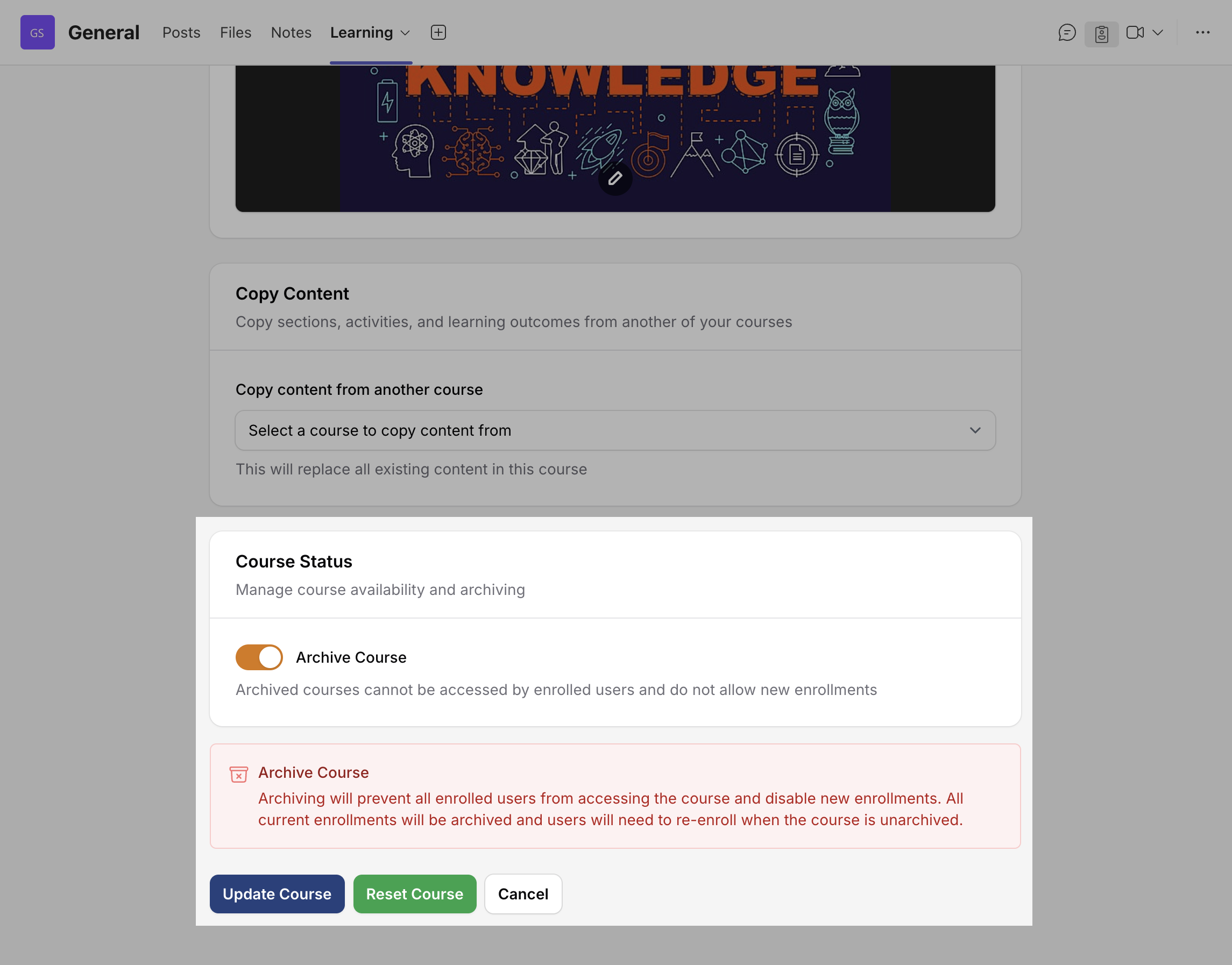 If using Reset Course, changes are saved automatically.