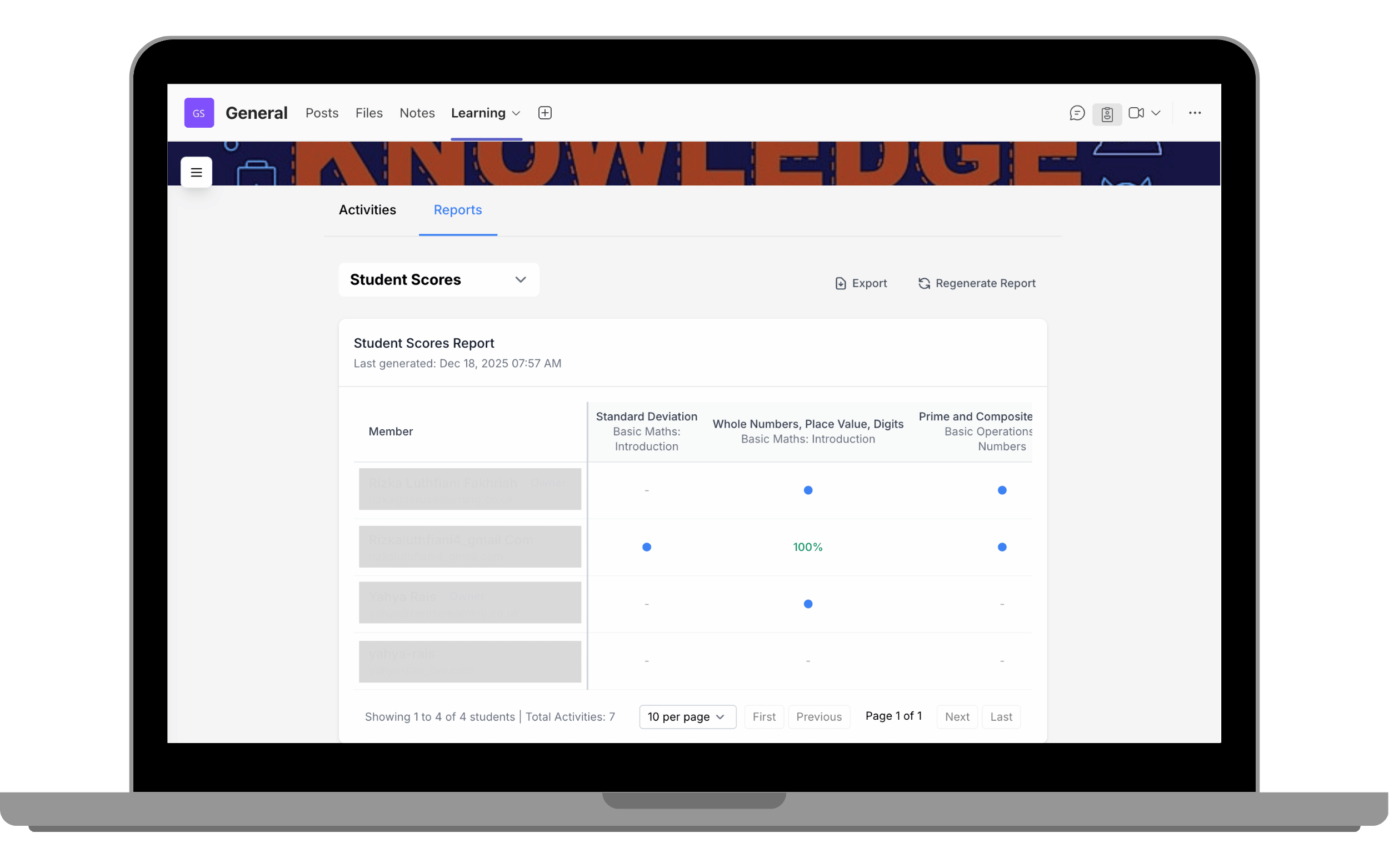 Student scores report 3