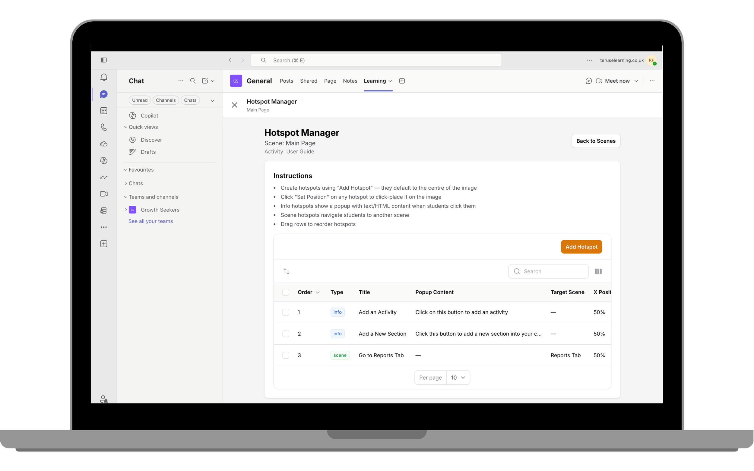 Teacher Guide Hotspot manager